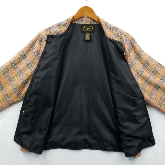 Vintage Alex Kim Jacket Women 2X Plaid Beaded Art to Wear Mandarin Collar Blazer - Picture 7 of 10